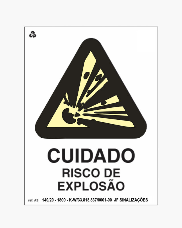 A3 Placa Sinalização de Alerta 15x20cm Cuidado risco de Explosão